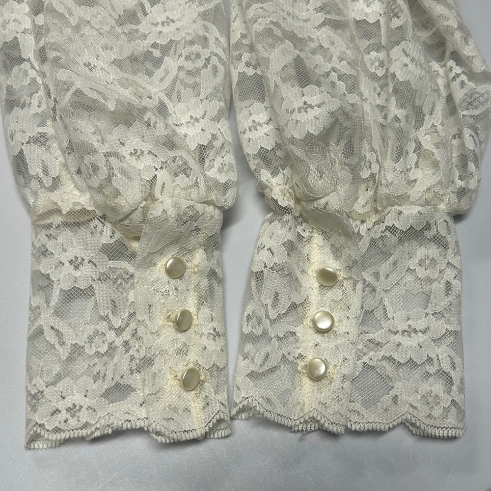 Alice Stuart Vintage Floral Lace Poet Top Ruffle Sz 10 Ivory Edwardian - Picture 5 of 10